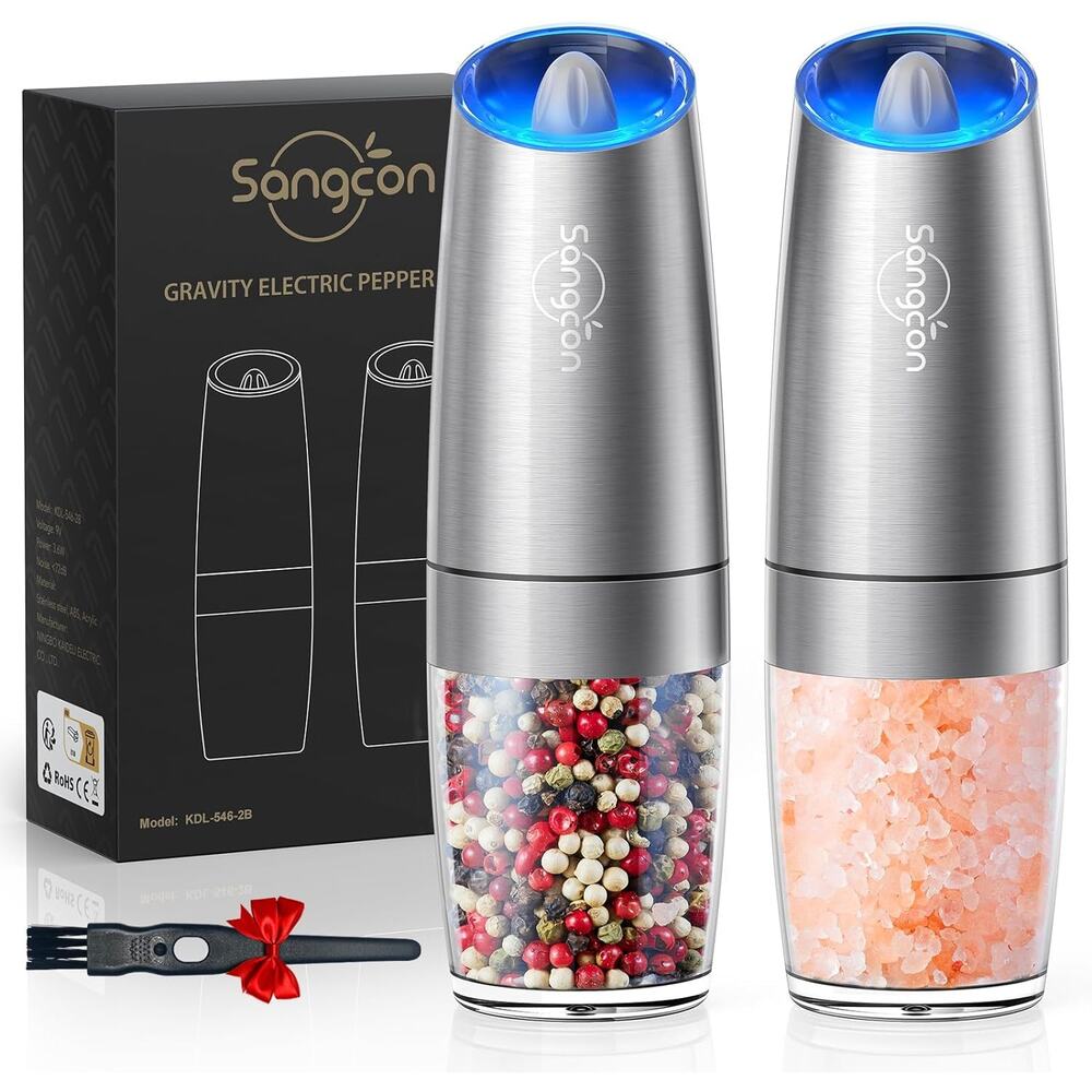 Electric Salt Pepper Grinder Set Gravity LED Adjustable Ceramic 6.5oz Large